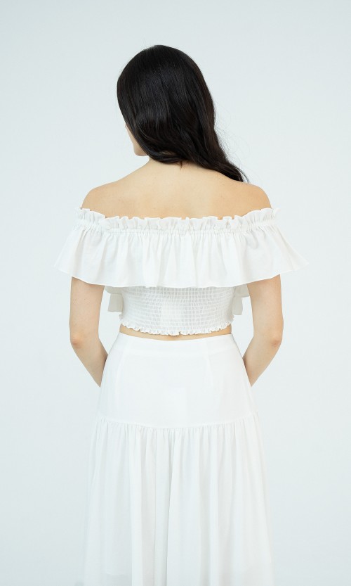 G-White Woven Top and Skirt Set